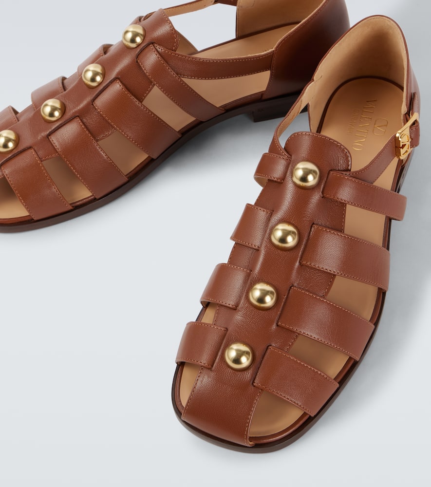 Valentino Garavani Valentino Studshield Fisherman Calfskin Sandal Tobacco In Brown