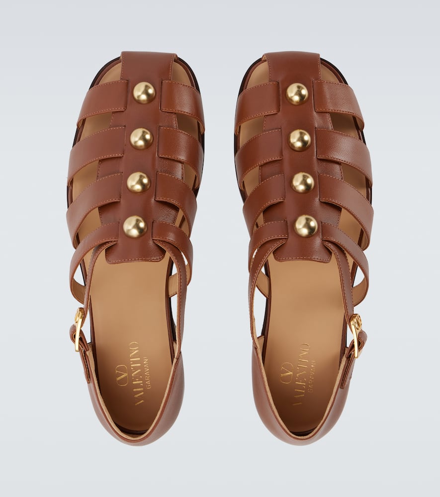 Valentino Garavani Valentino Studshield Fisherman Calfskin Sandal Tobacco In Brown