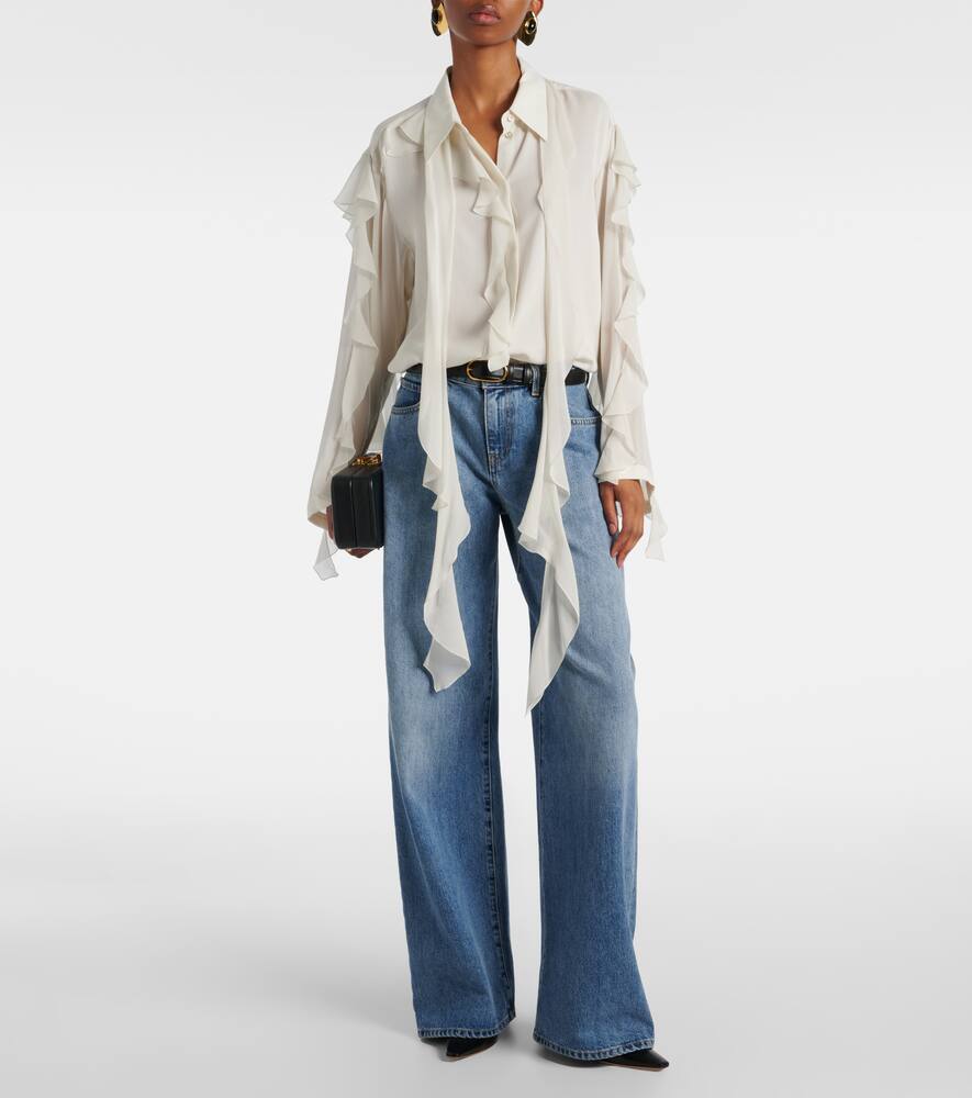Dorothee Schumacher Striped Blouse With Scarf And Ruffles In White