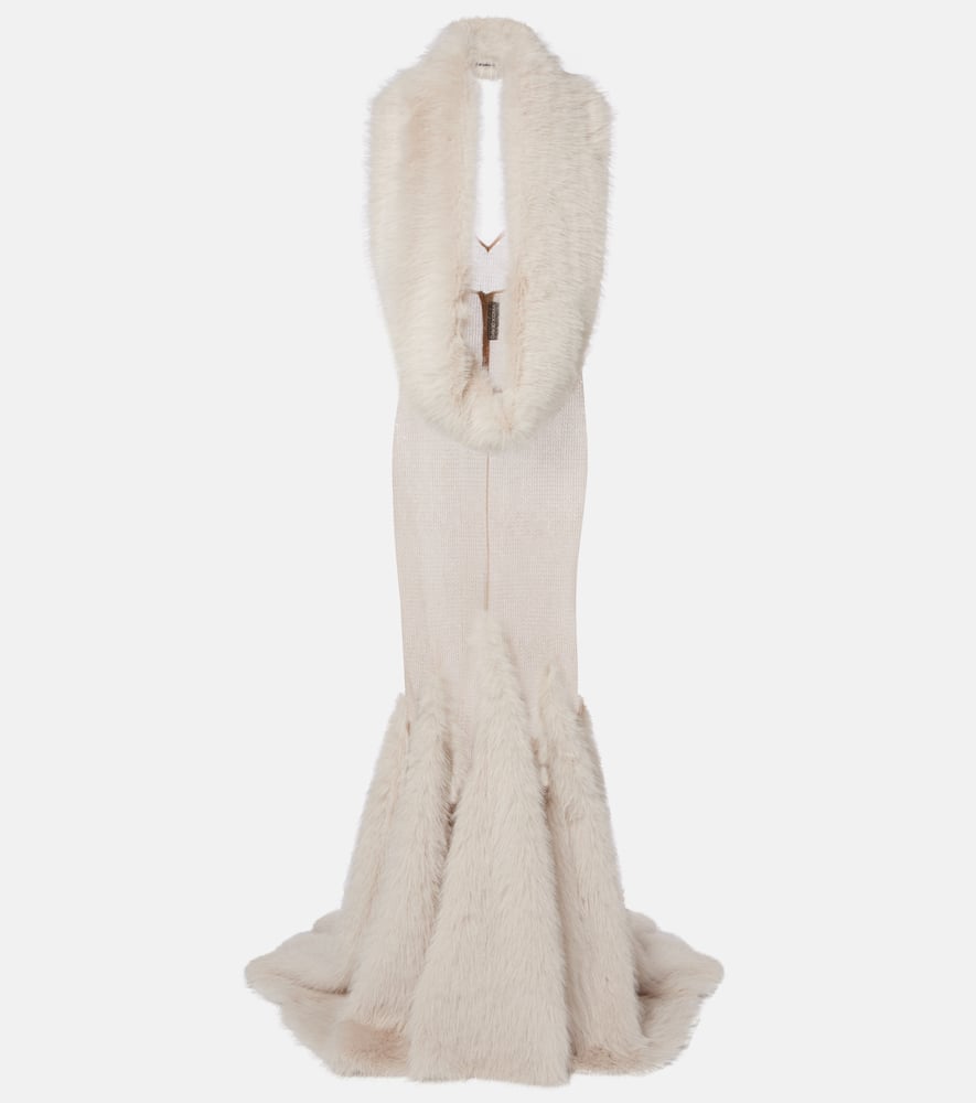 David Koma Scarf-detail Sequined Gown In Sand