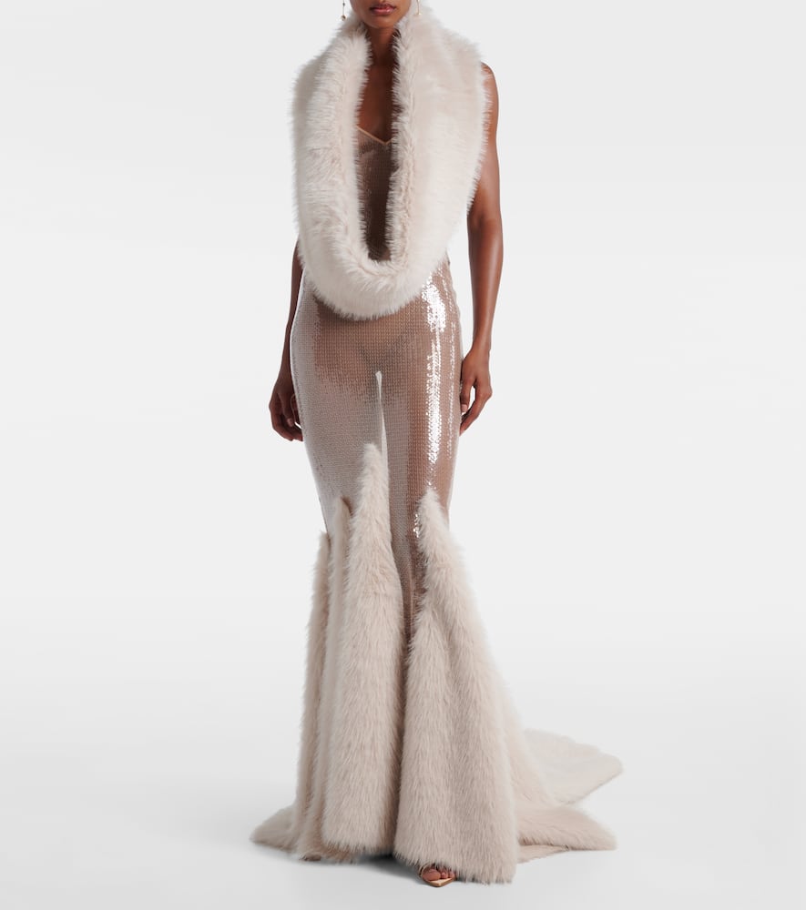 David Koma Scarf-detail Sequined Gown In Neutral