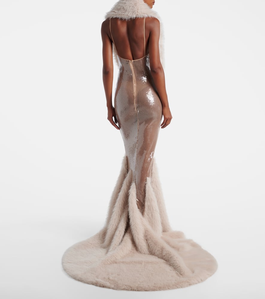 David Koma Scarf-detail Sequined Gown In Neutral