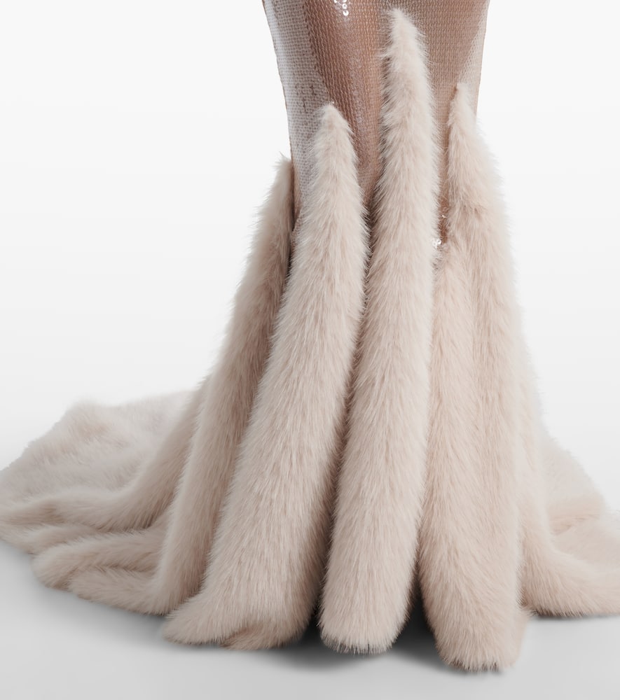 David Koma Scarf-detail Sequined Gown In Neutral