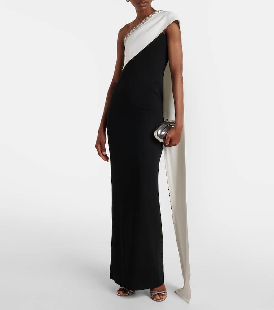 Roland Mouret Caped Embellished Satin Crêpe Gown