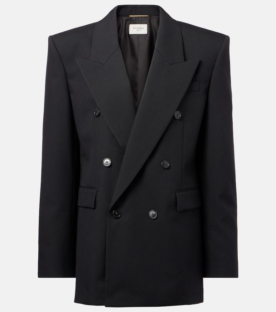 Double-breasted wool canvas blazer