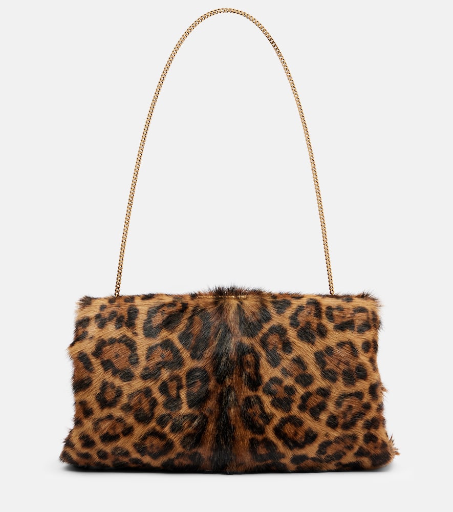 Saint Laurent Leopard-print Calf Hair Clutch In Brown