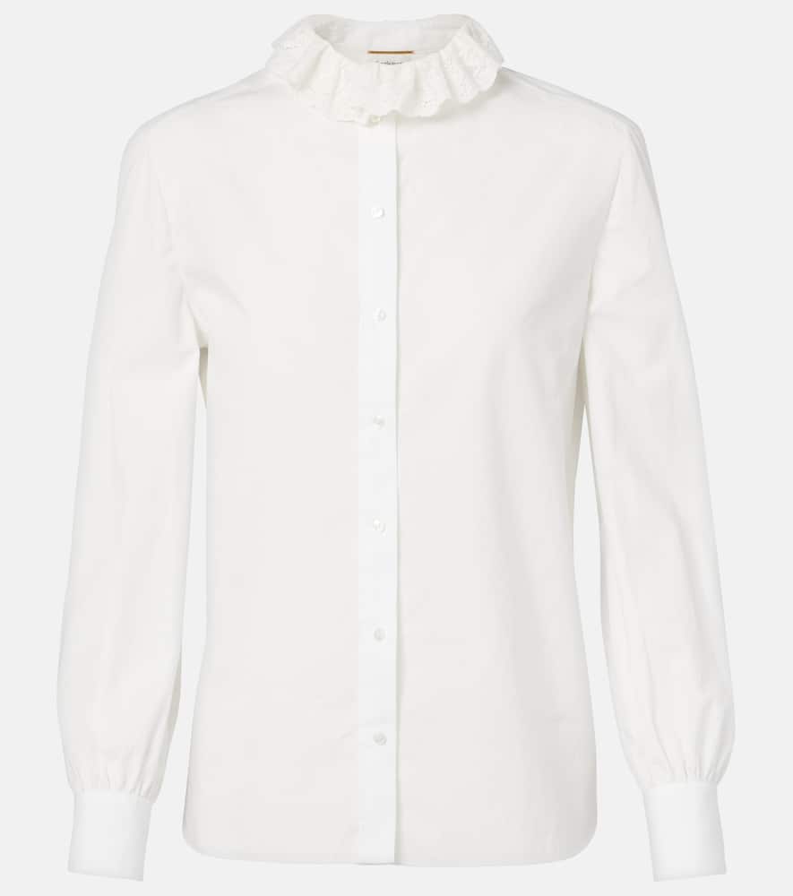 Lace-trimmed cotton poplin blouse