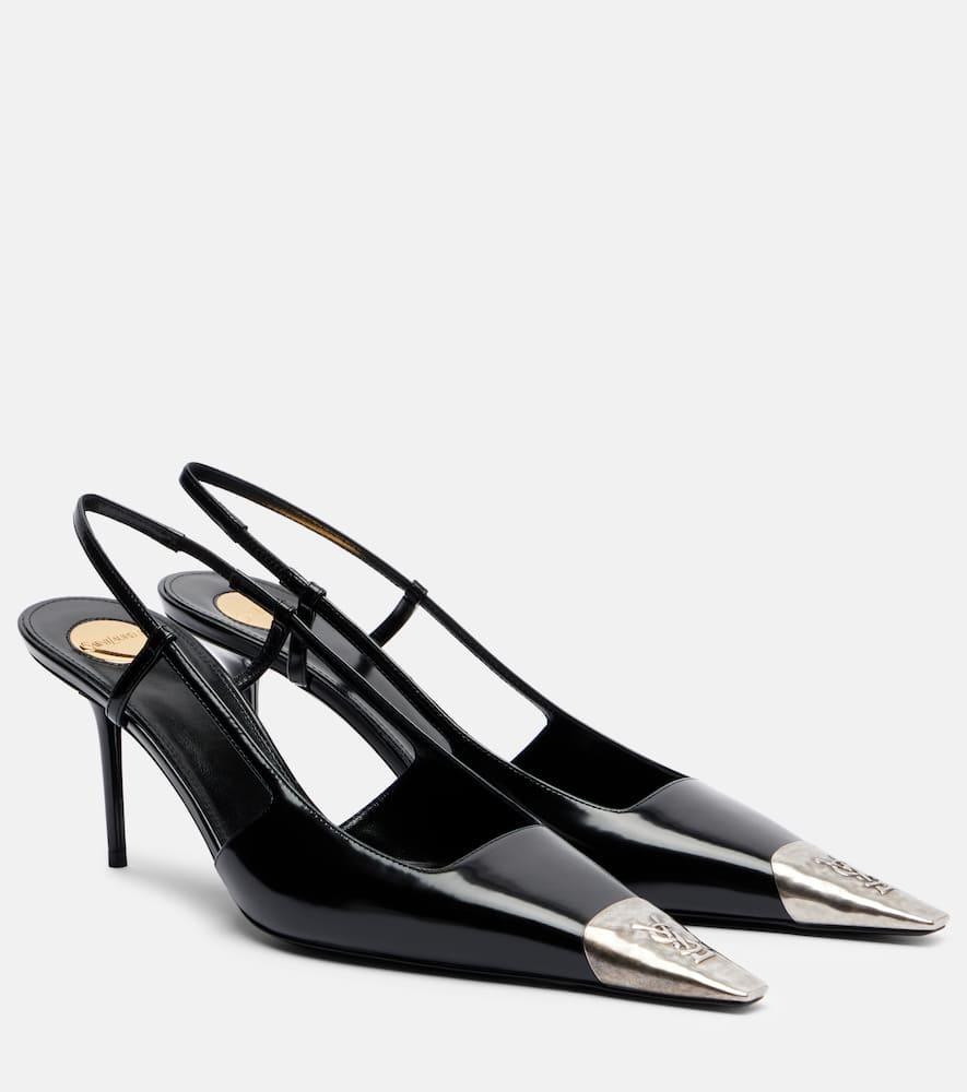 Saint Laurent Jeanne Embellished Glossed-leather Slingback Pumps In Black