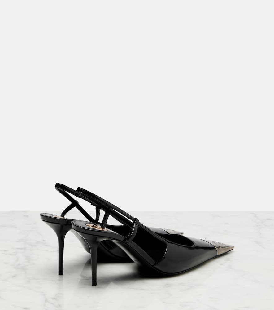 Saint Laurent Jeanne Embellished Glossed-leather Slingback Pumps In Black