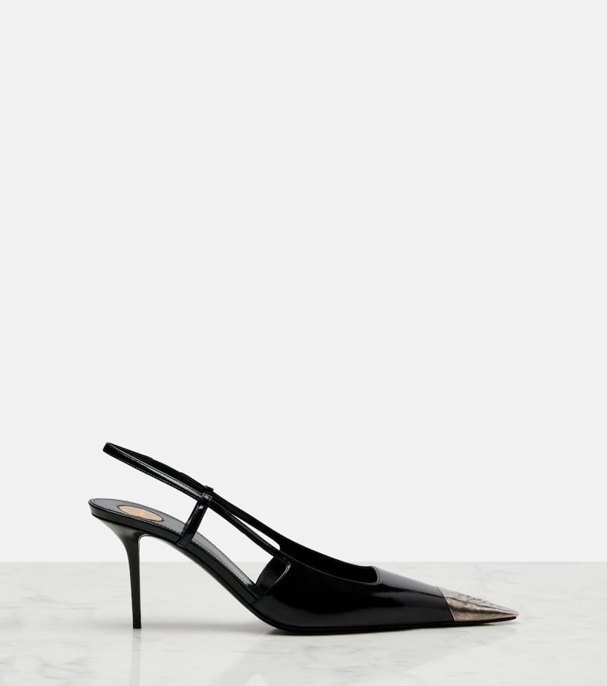 Saint Laurent Jeanne Embellished Glossed-leather Slingback Pumps In Black