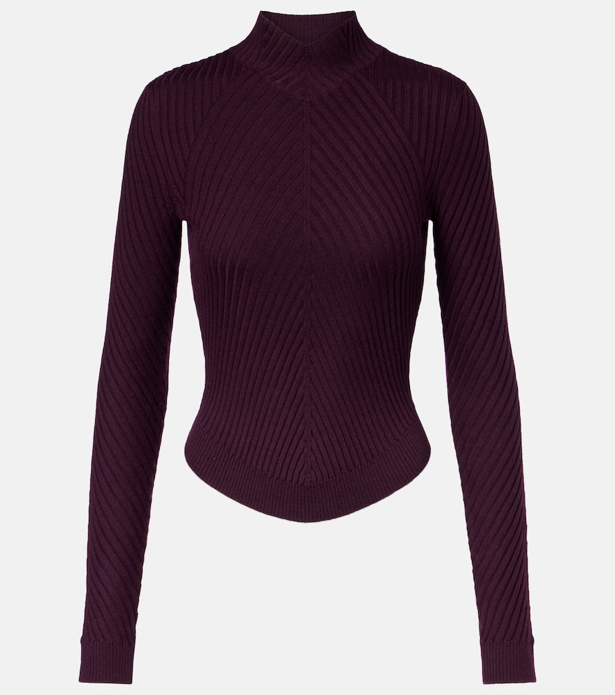 Victoria Beckham Ribbed Merino Wool Top In Purple