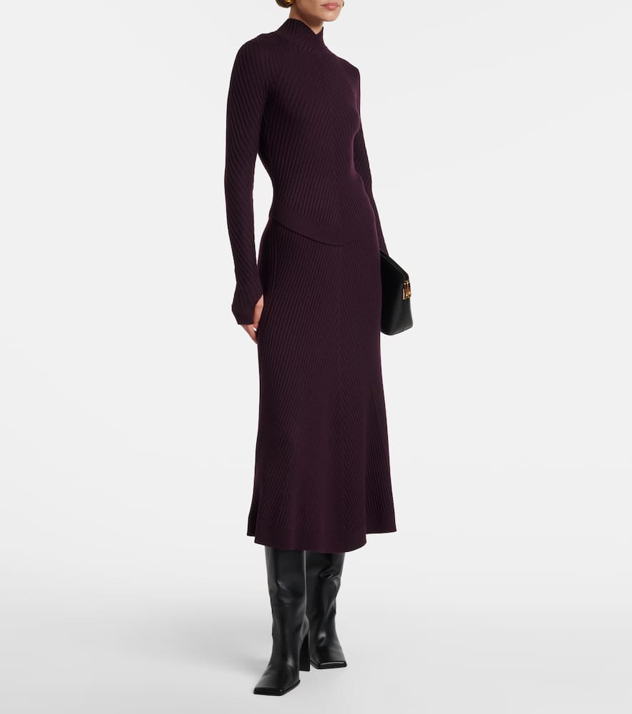 Victoria Beckham Ribbed Merino Wool Top In Purple