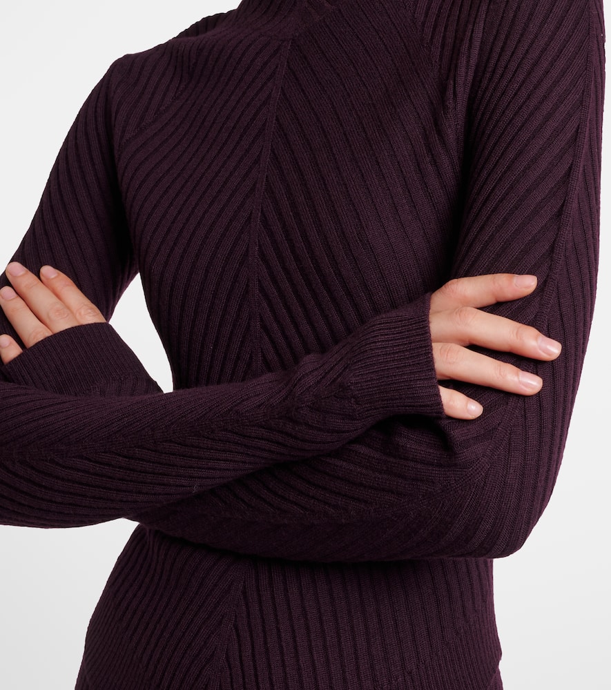 Victoria Beckham Ribbed Merino Wool Top In Purple