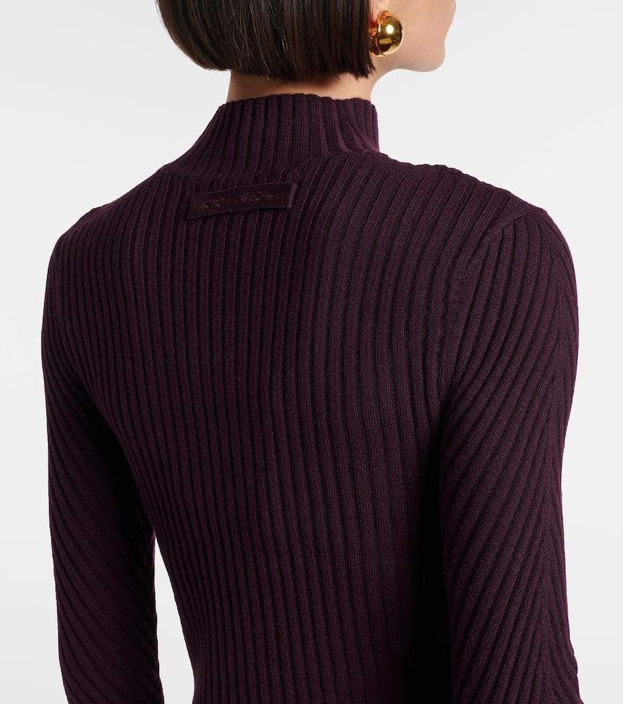 Victoria Beckham Ribbed Merino Wool Top In Purple