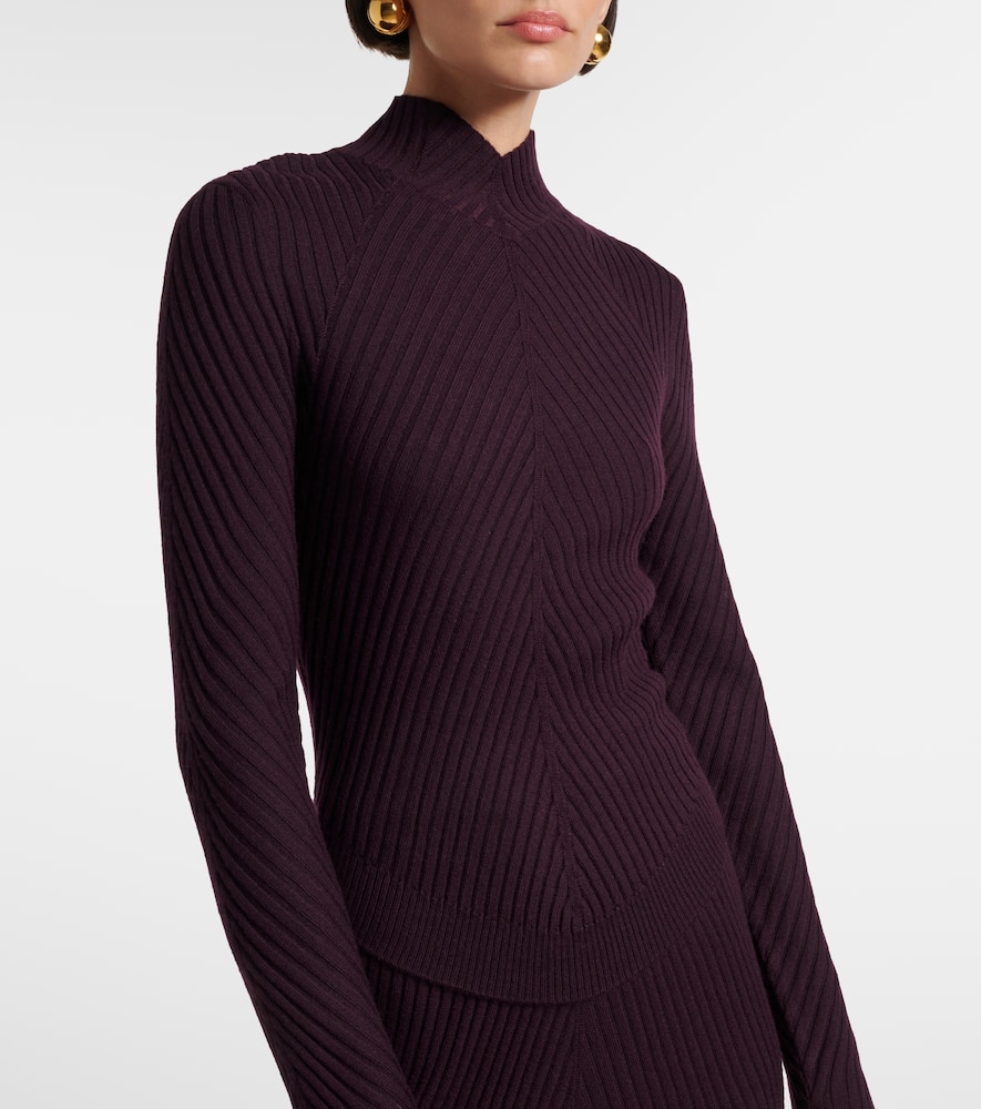 Victoria Beckham Ribbed Merino Wool Top In Purple