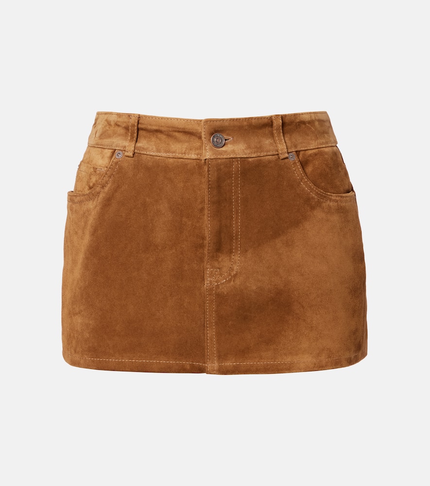 7 For All Mankind Low-rise Suede Miniskirt In Brown