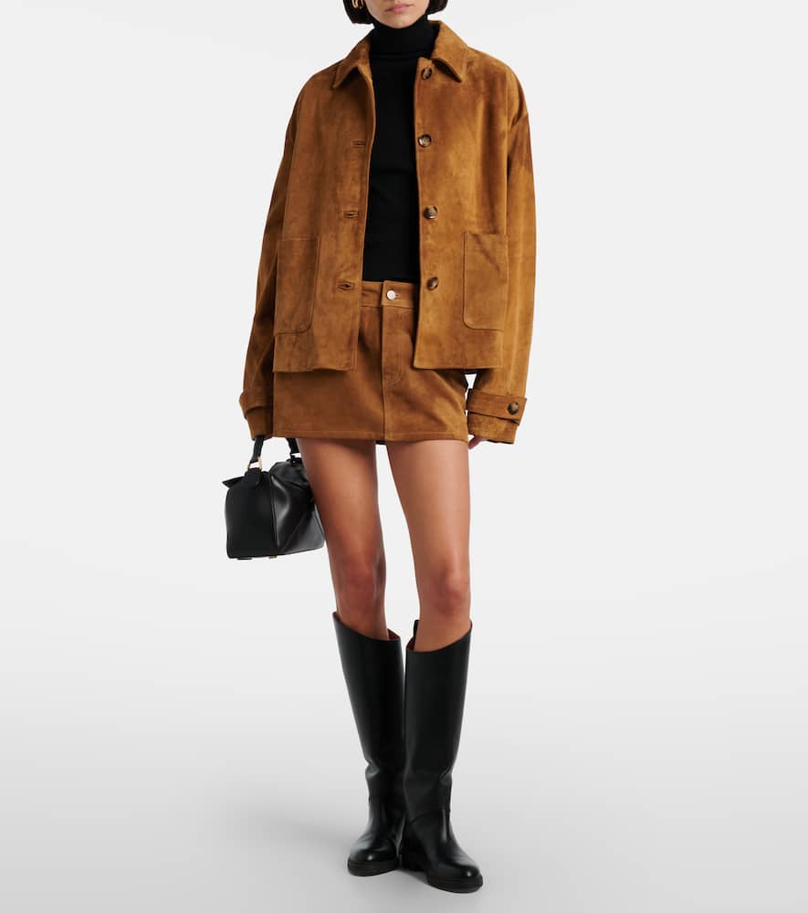 7 For All Mankind Low-rise Suede Miniskirt In Brown