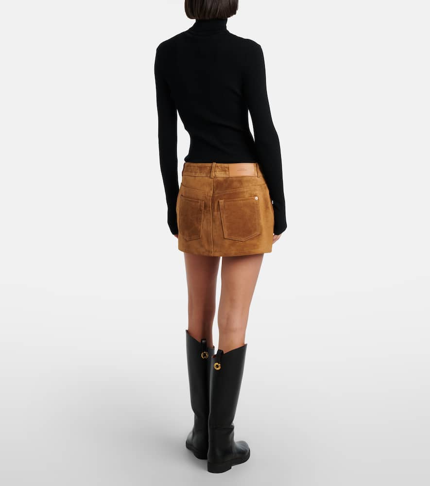 7 For All Mankind Low-rise Suede Miniskirt In Brown