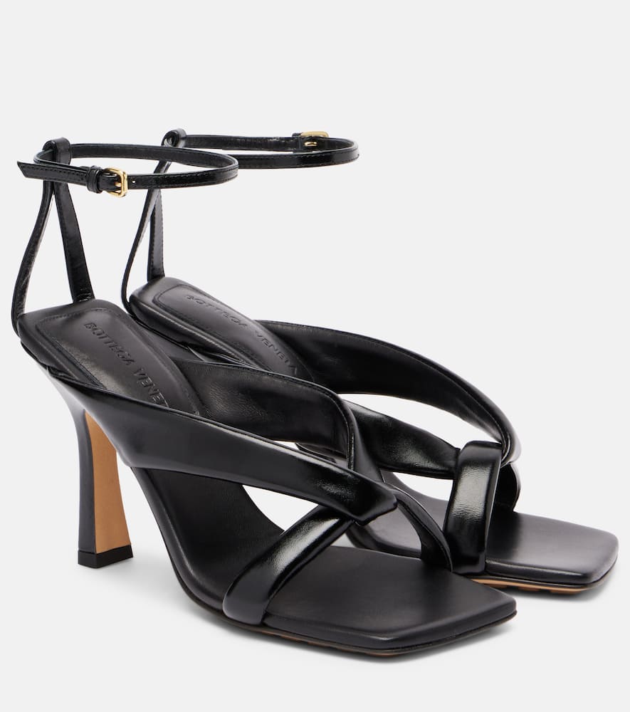Bottega Veneta Riva Padded Glossed-leather Sandals In Black
