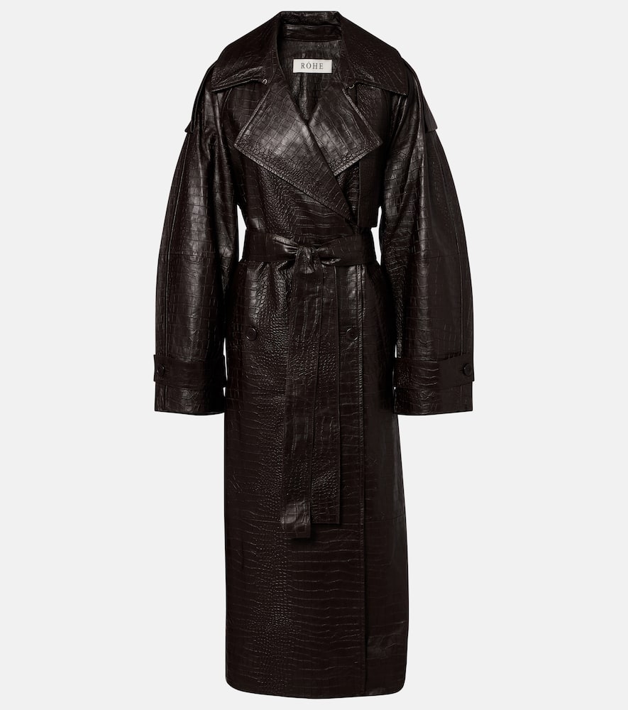Rohe Róhe Crocodile-effect Leather Trench Coat In Brown