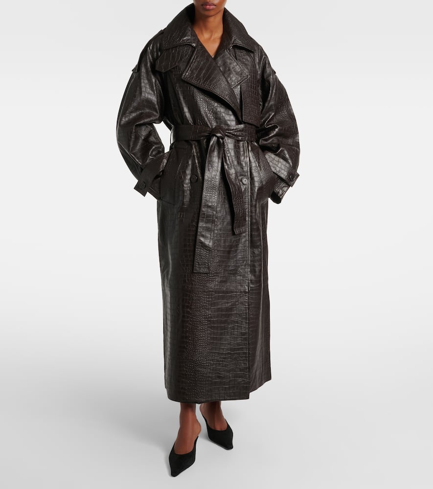 Rohe Róhe Crocodile-effect Leather Trench Coat In Brown