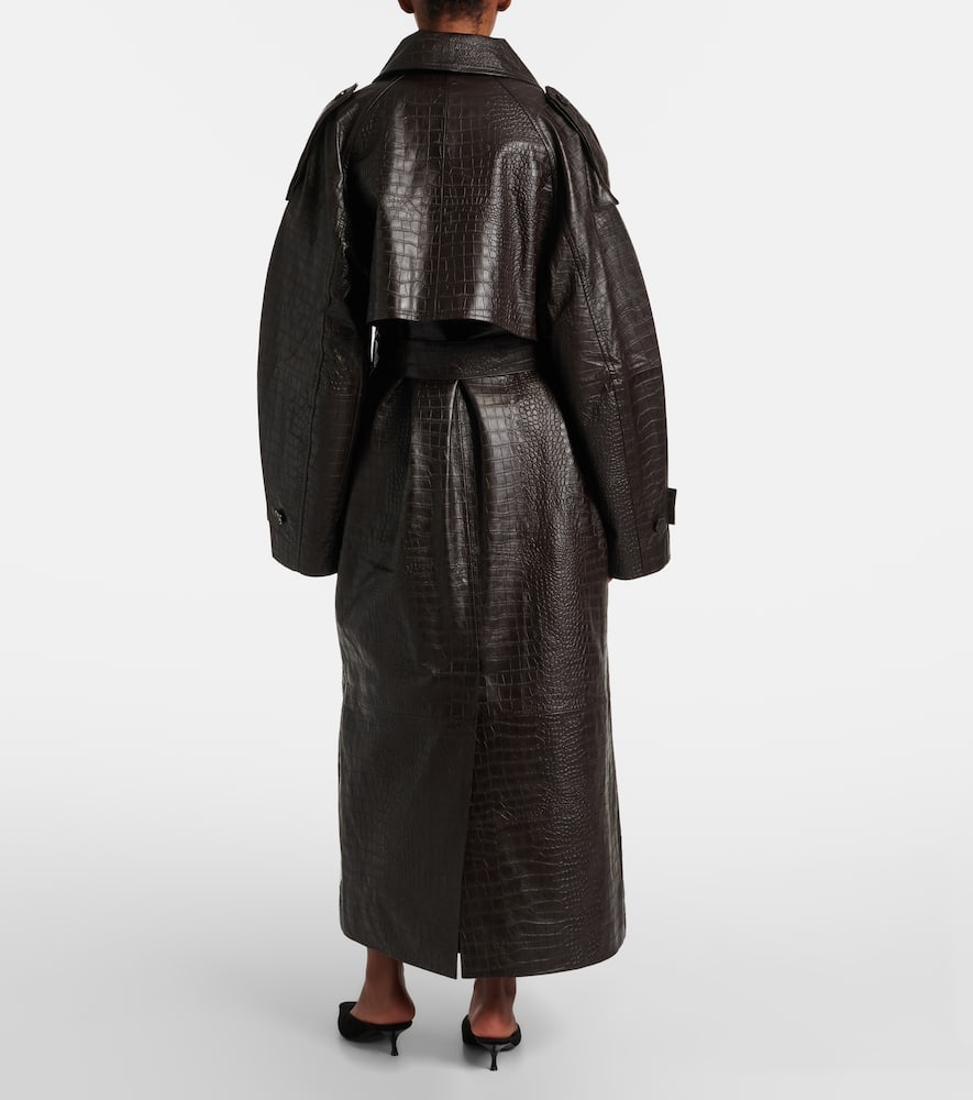 Rohe Róhe Crocodile-effect Leather Trench Coat In Brown