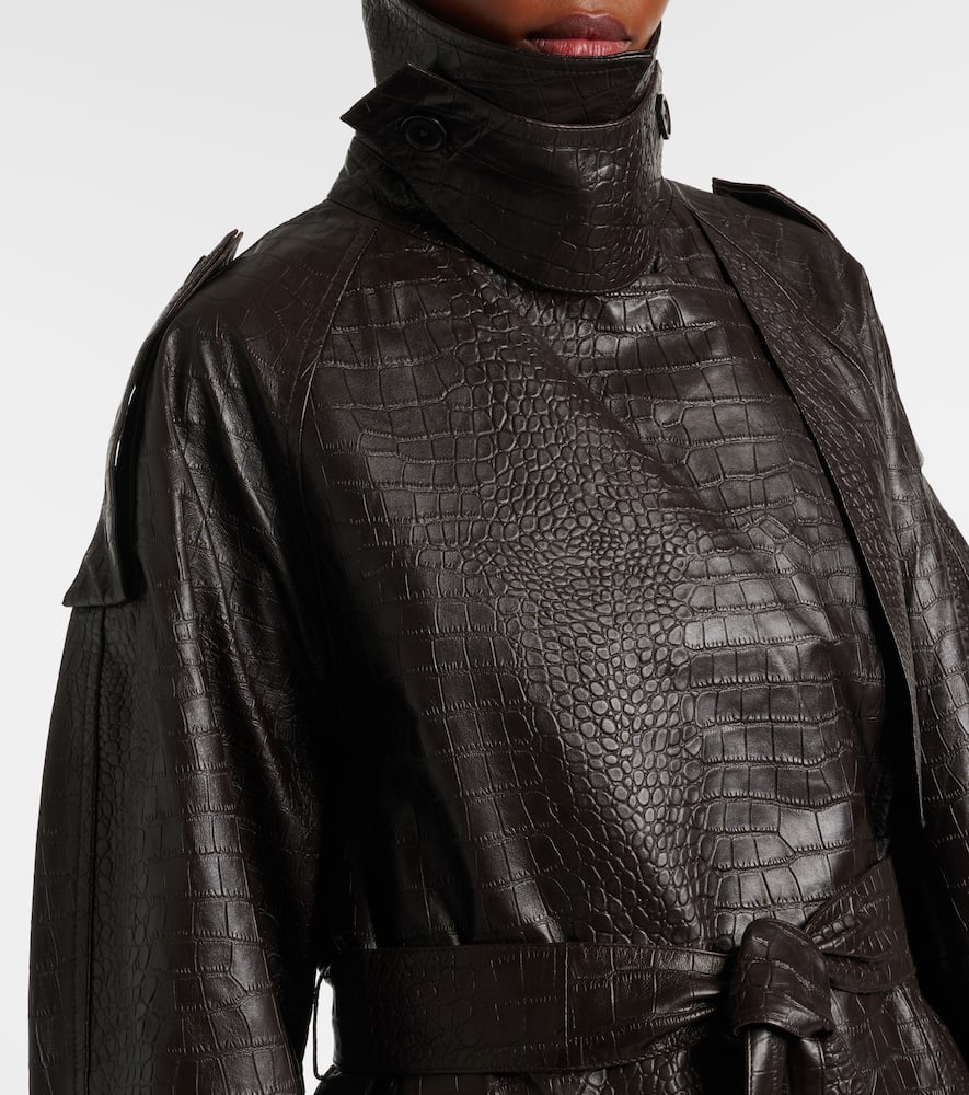 Rohe Róhe Crocodile-effect Leather Trench Coat In Brown