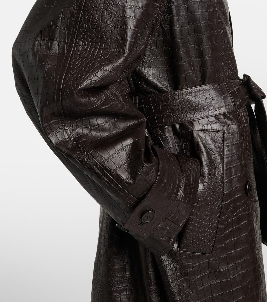 Rohe Róhe Crocodile-effect Leather Trench Coat In Brown