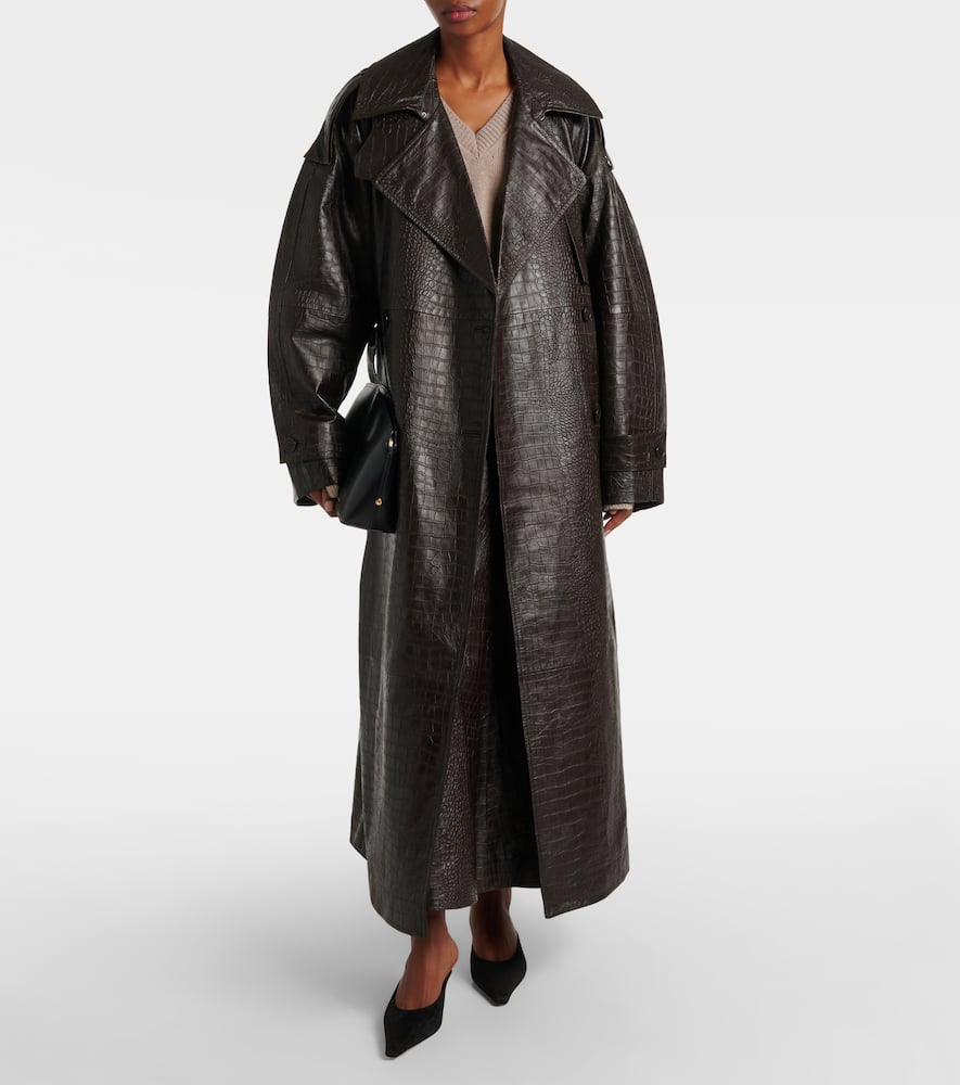 Rohe Róhe Crocodile-effect Leather Trench Coat In Brown