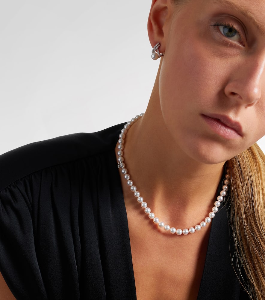 Mikimoto 18kt White Gold Necklace With Pearls In Silver