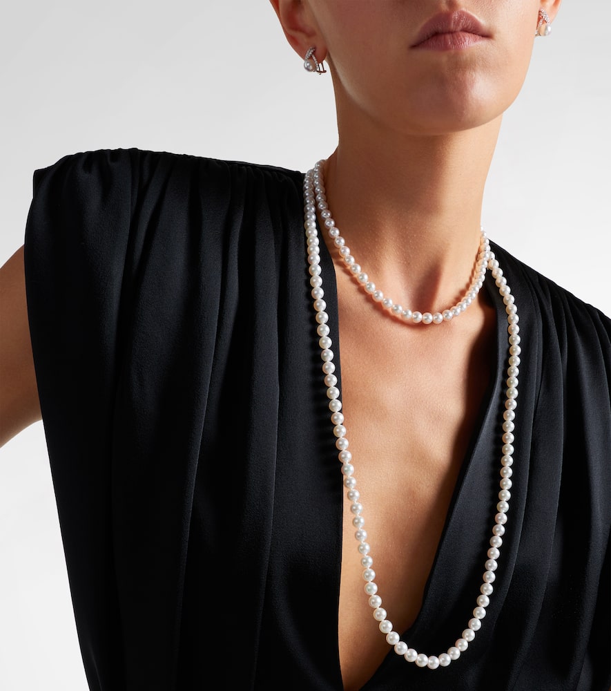 Mikimoto 18kt White Gold Necklace With Pearls In Silver