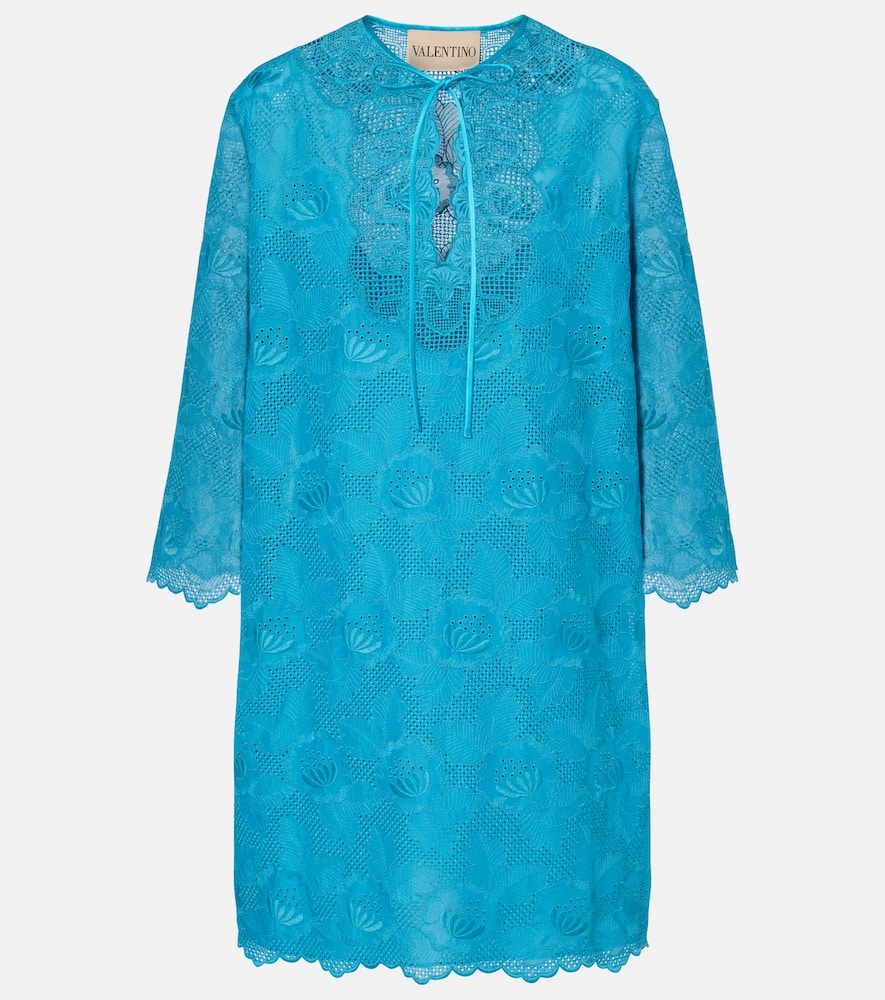 Valentino Broderie Anglaise Silk-trimmed Cotton Kaftan In Blue