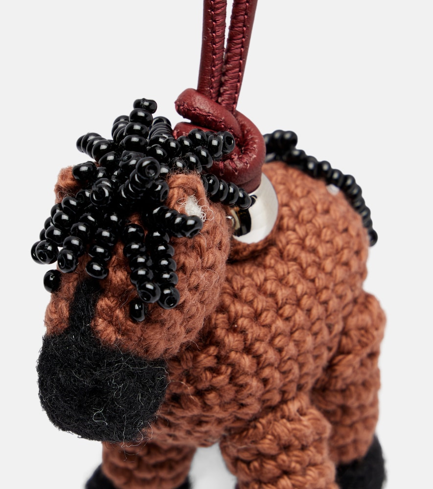  Loewe Loewe Horse Beaded Leather-trimmed Wool Bag Charm 