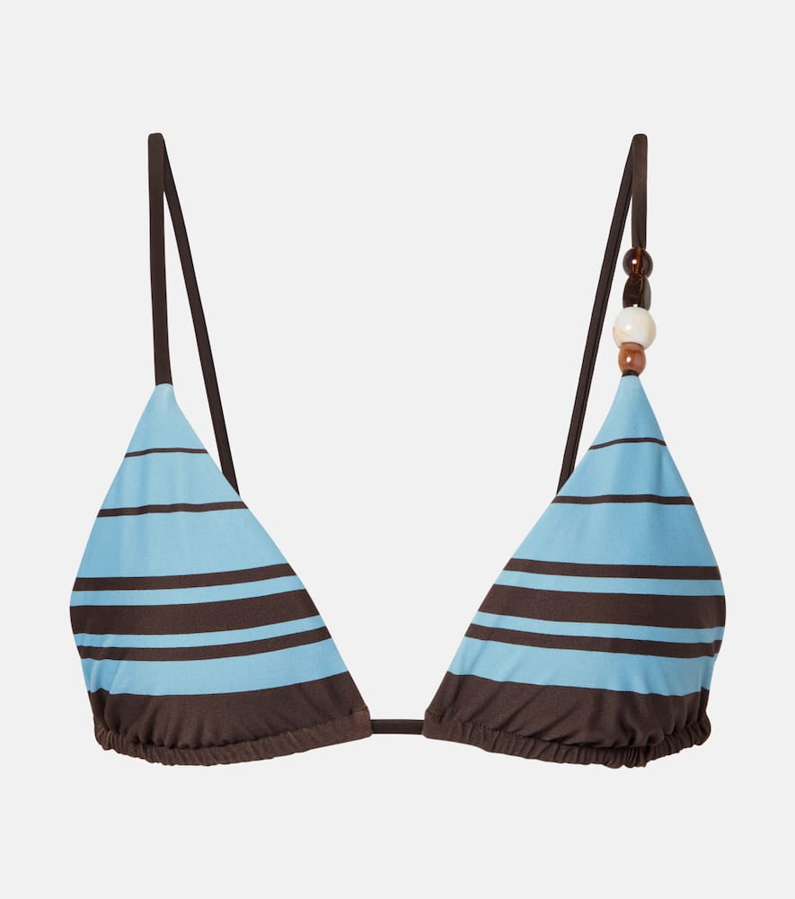 Sir Rioja Beaded Striped Bikini Top In Blue