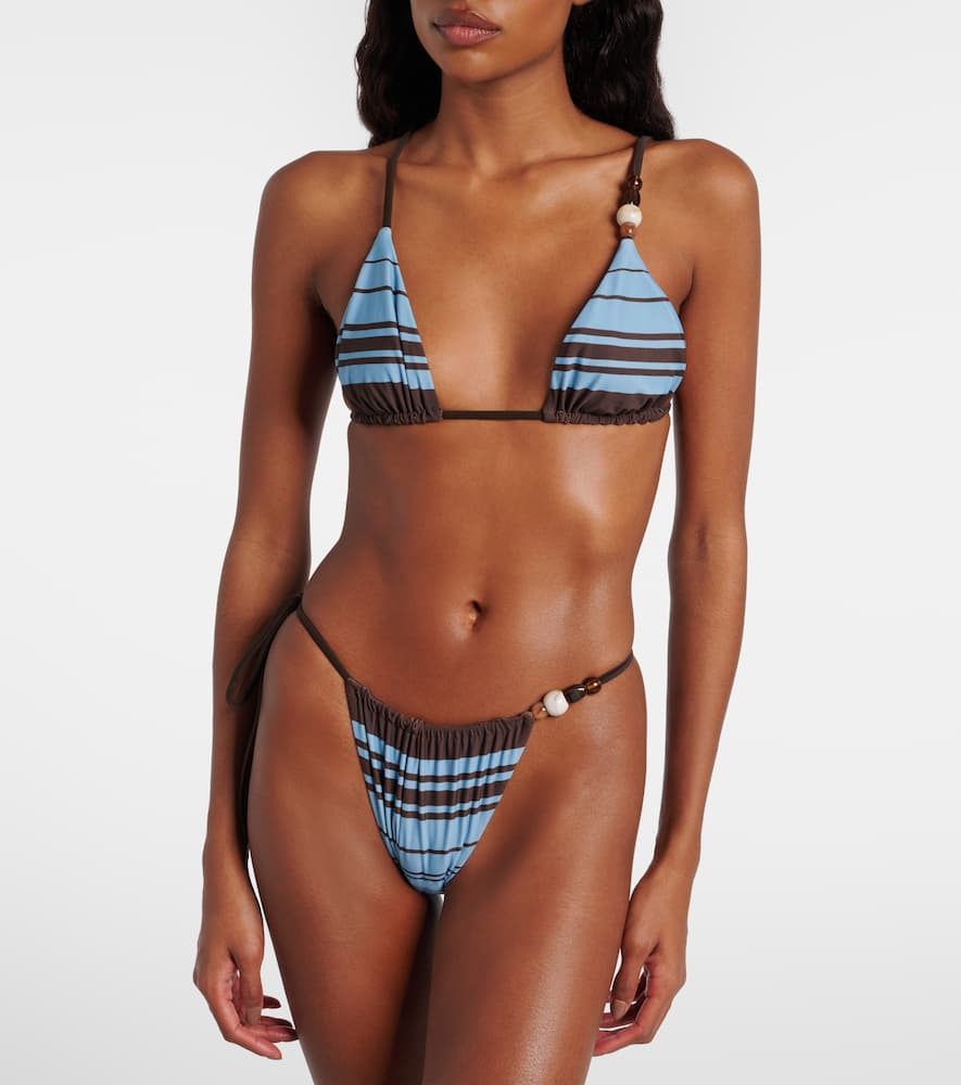 Sir Rioja Beaded Striped Bikini Top In Blue