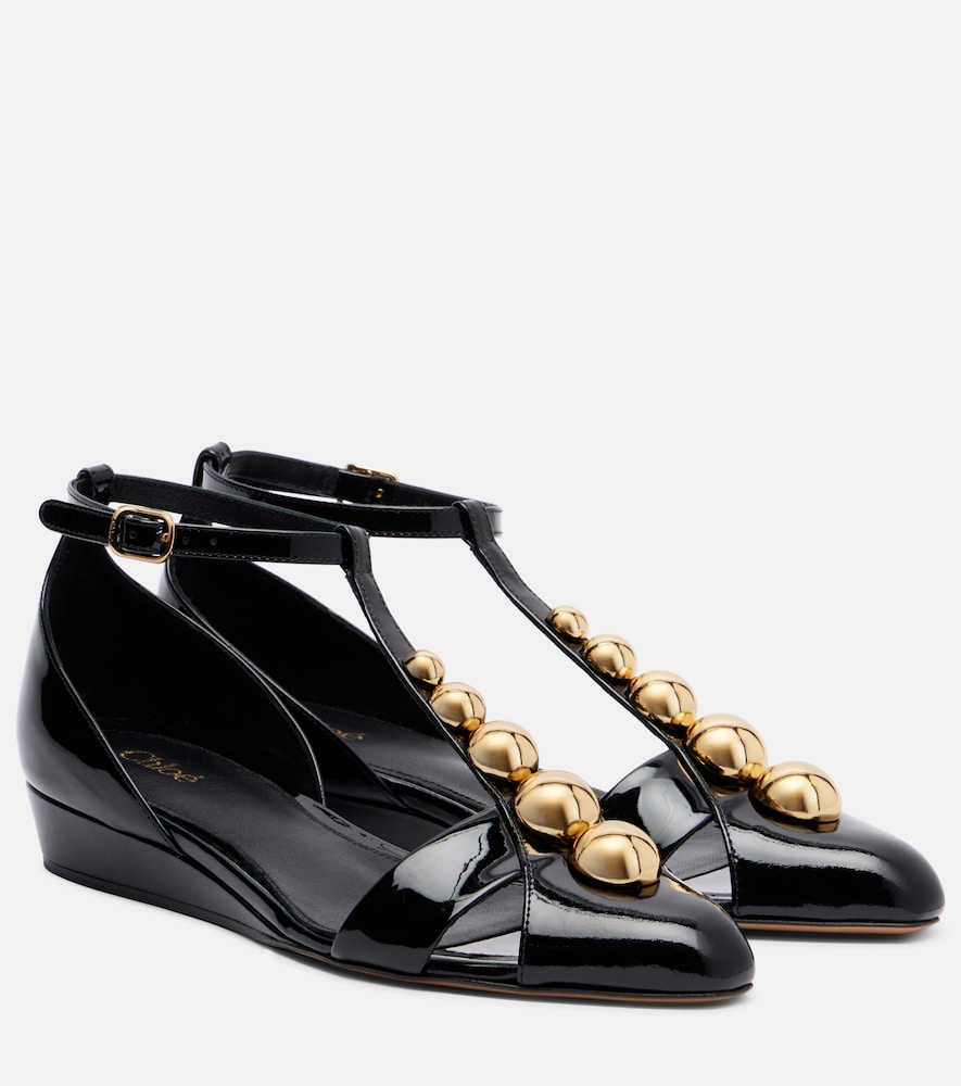 Chloé Cleia studded patent leather wedges Chloé Cleia studded patent leather wedges