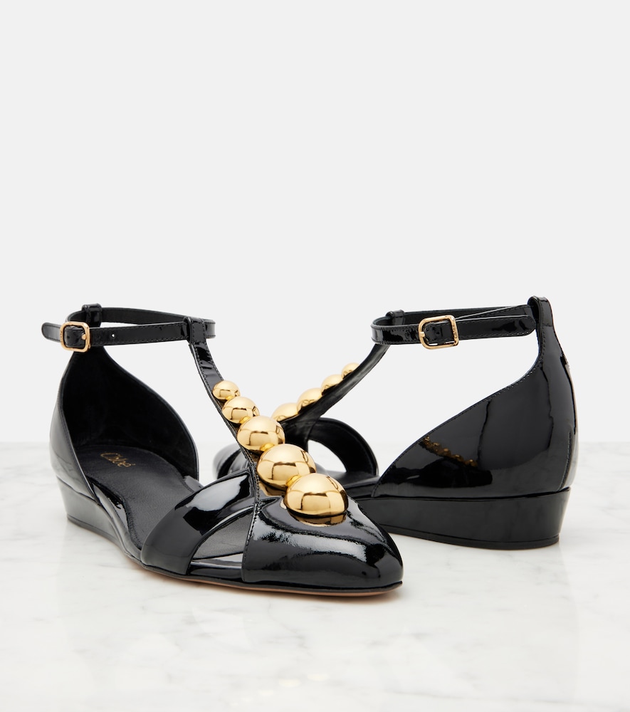  Chloe Chloe Cleia Studded Patent Leather Wedges 