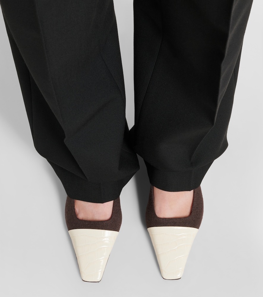 Tod's Leather-trimmed canvas slingback pumps