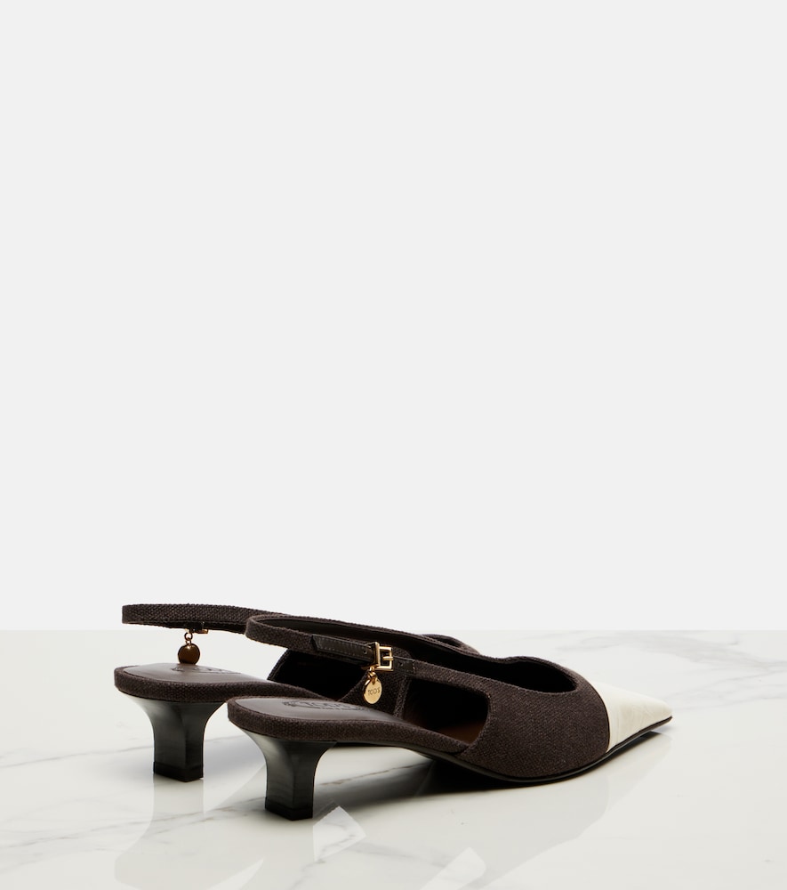 Leather-Trimmed Canvas Slingback