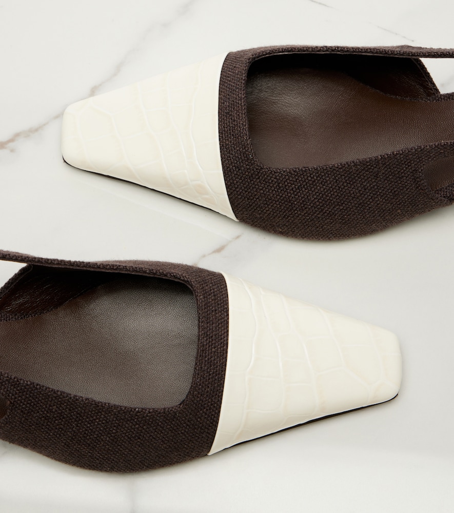  Tod's Tod's Leather-trimmed Canvas Slingback Pumps 