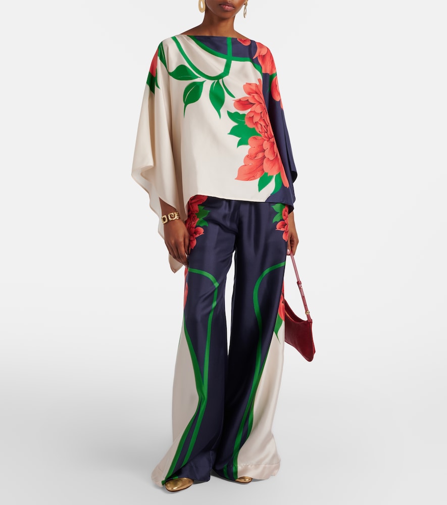 La DoubleJ Square floral silk twill top