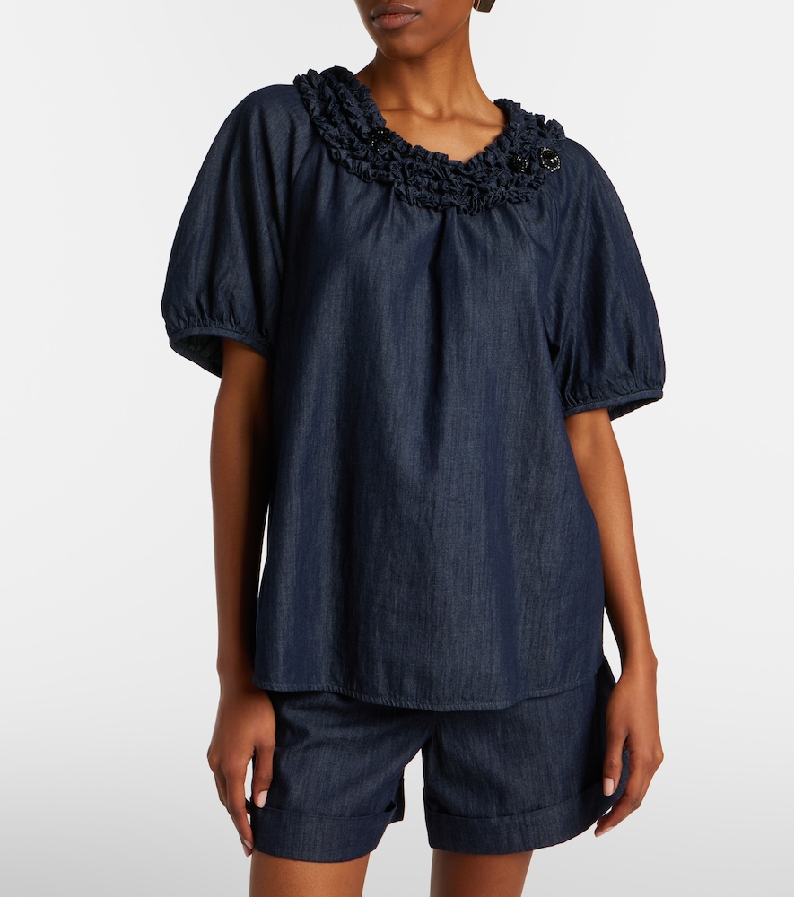  's Max Mara 's Max Mara Embellished Ruffled Denim Blouse 