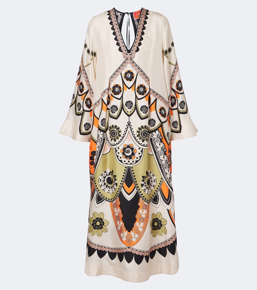 La Doublej Women's White Twin Flame Printed Silk Twill Midi Dress UK Size 4 - Mytheresa