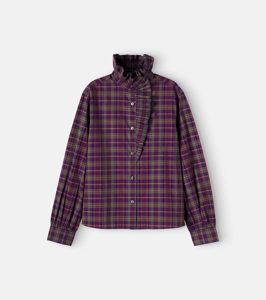Camicia in cotone a quadri con volant