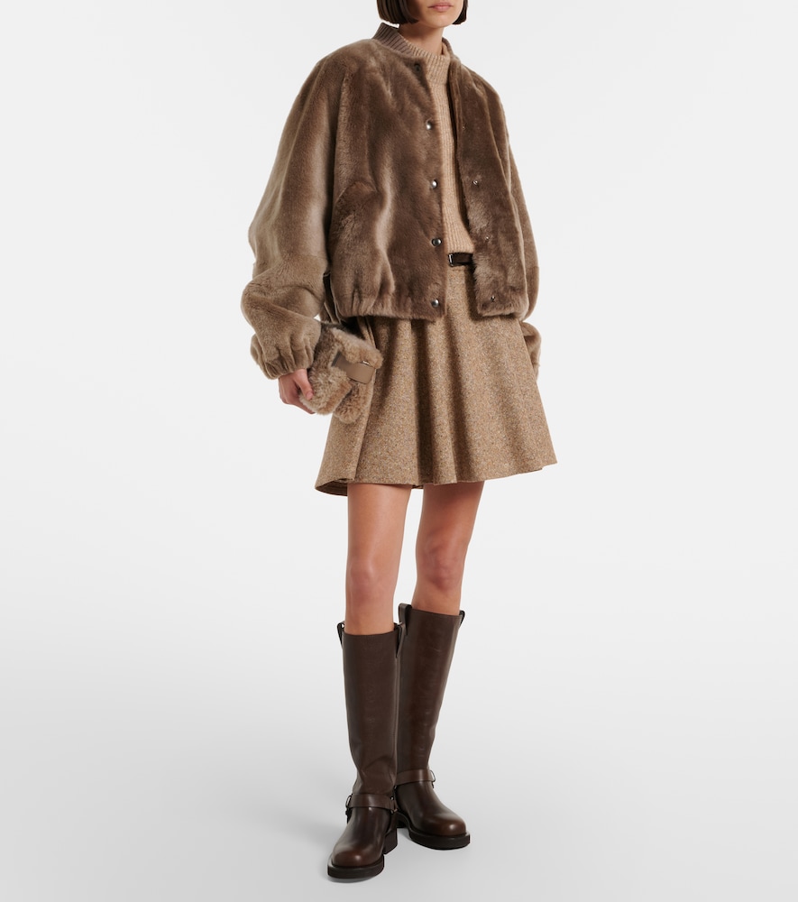 Cashmere-Trimmed Shearling Bomber Jacket