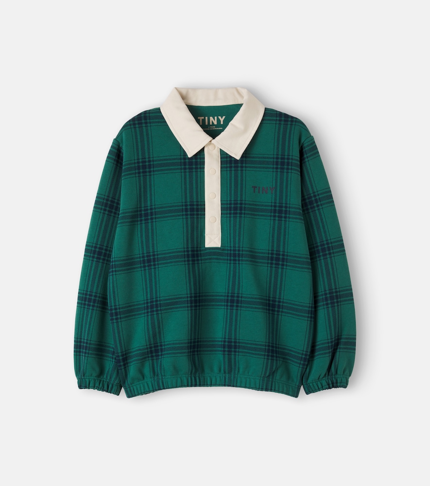 Tinycottons Kids' 格纹棉质针织polo衫式运动衫 In Green Check