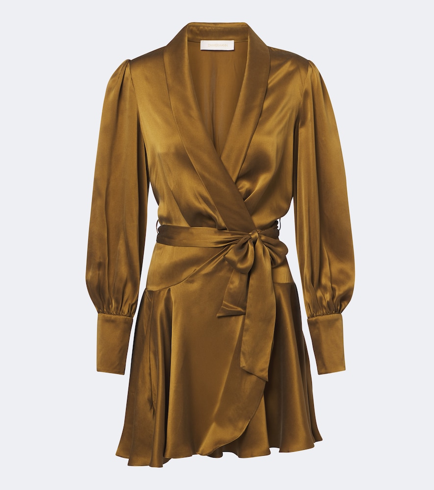 Zimmermann Silk Satin Wrap Dress In Green