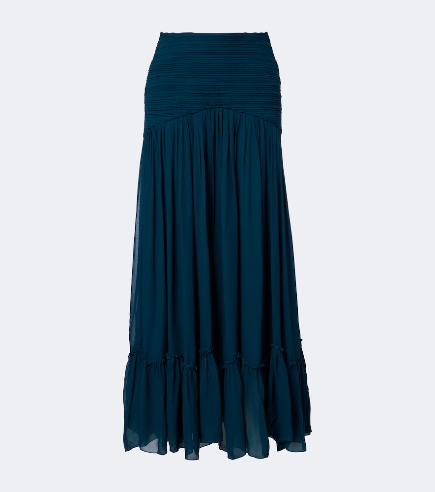 Jacques Wei Pleated Chiffon Maxi Skirt In Blue