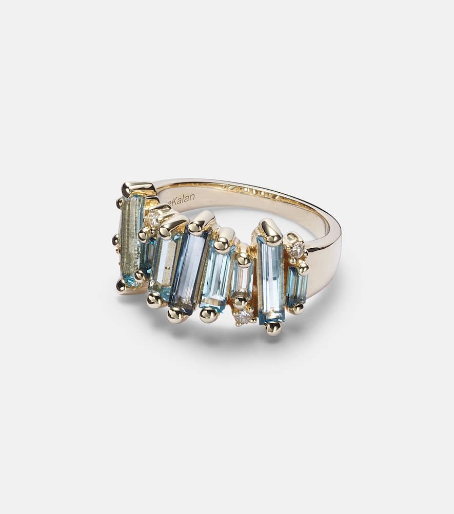 Suzanne Kalan 14kt gold ring with topaz and white diamonds