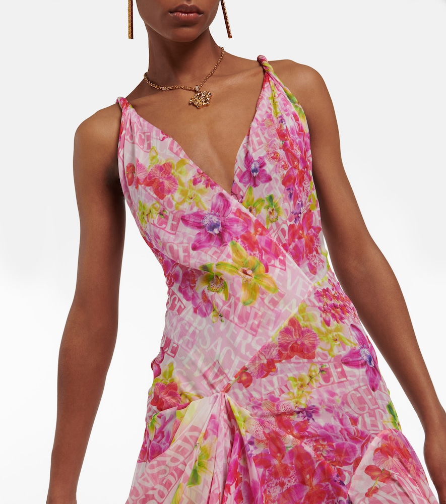 sachin and babi light blue dress Versace Logo floral silk chiffon gown